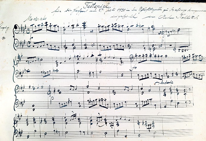 Noten "Festspiel" für die Hochzeit in der Schlosskapelle Drasing von Anton Kollitsch 1930