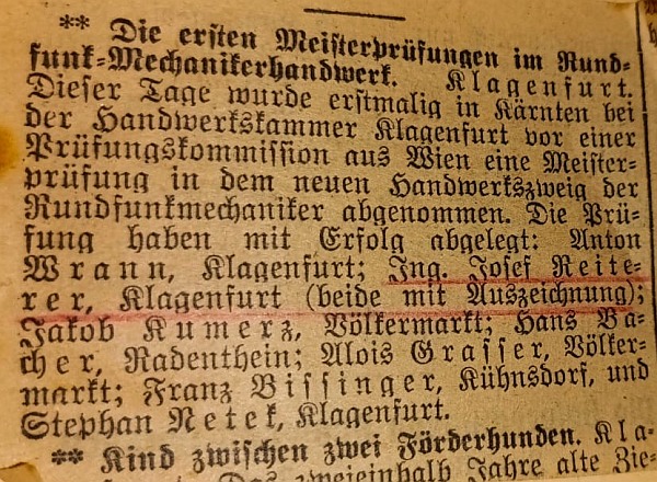 Erste Meisterprüfungen im Rundfunk-Mechanikerhandwerk 1941