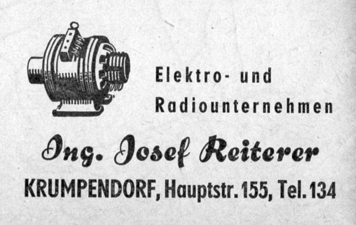 Anzeige Elektro Reiterer in Krumpendorfführer 1949
