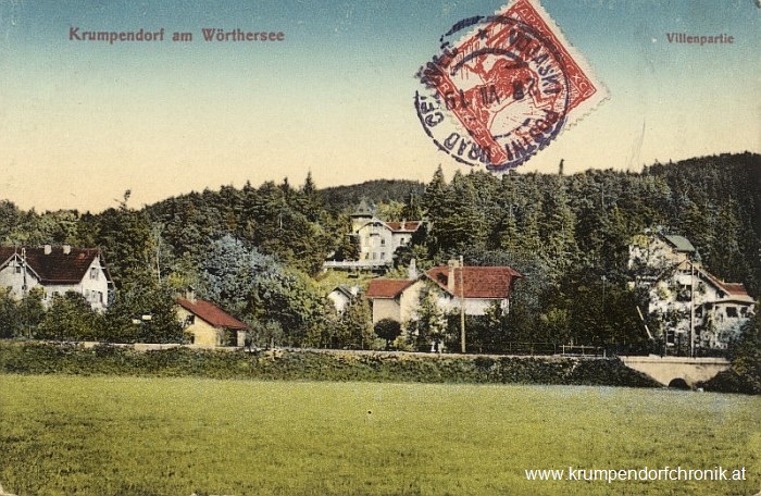 Villenpartie in Krumpendorf mit SHS-Briefmarke 1919