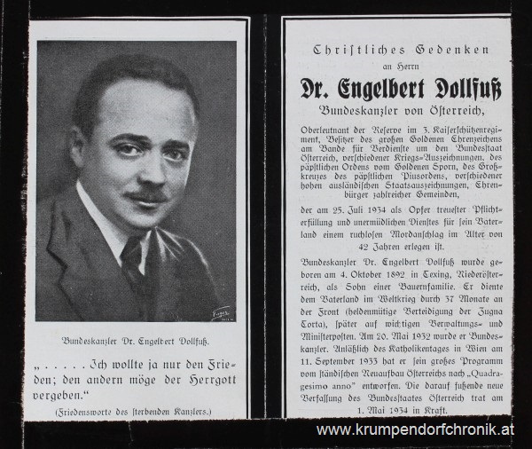 Gedenkbild an Bundeskanzler Engelbert Dollfuß 1934