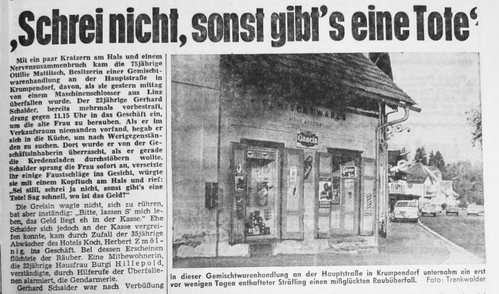 Raubüberfall Mattitsch 1970 - Artikel Kleine Zeitung
