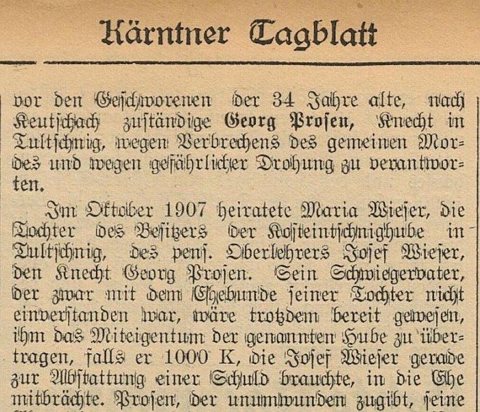 Schwurgerichtsprozess Mord in Tultschnig 2 Kärntner Tagblatt 1914