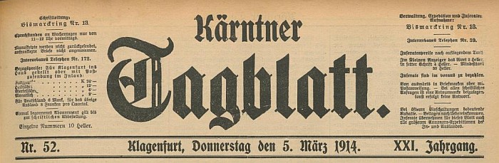 Kärntner Tagblatt Kopf 5. März 1914