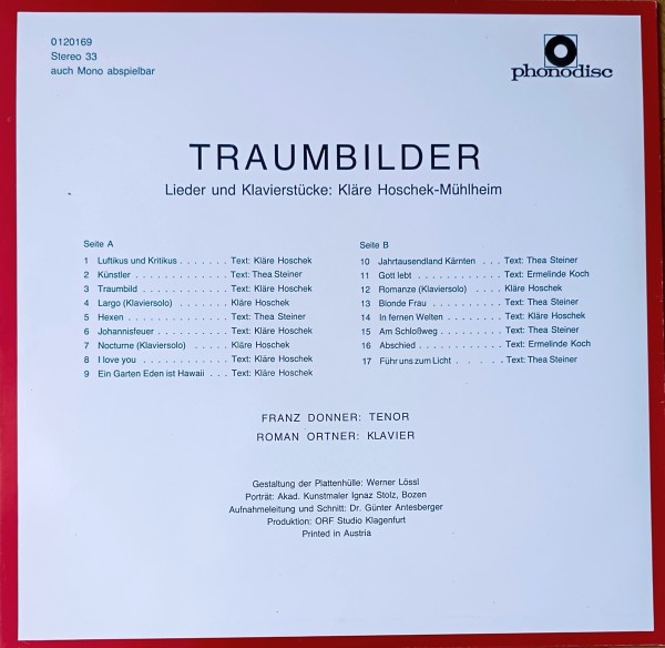 Kläre Hoschek-Mühlheim Inhalt der LP "Traumbilder"