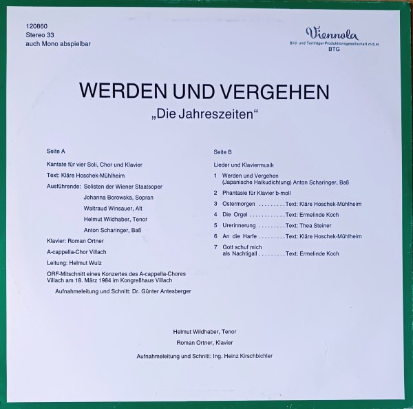 Kläre Hoschek-Mühlheim Inhalt der LP "Werden und Vergehen"