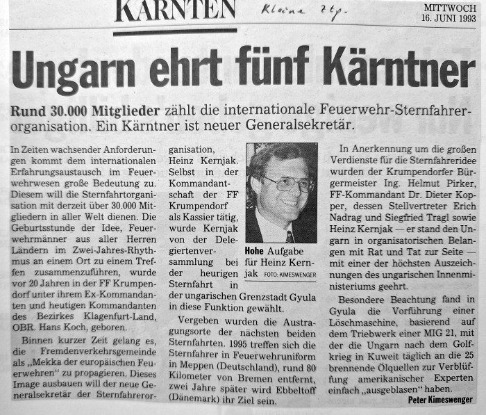 Pressebericht zur Sternfahrt in Gyula 1993
