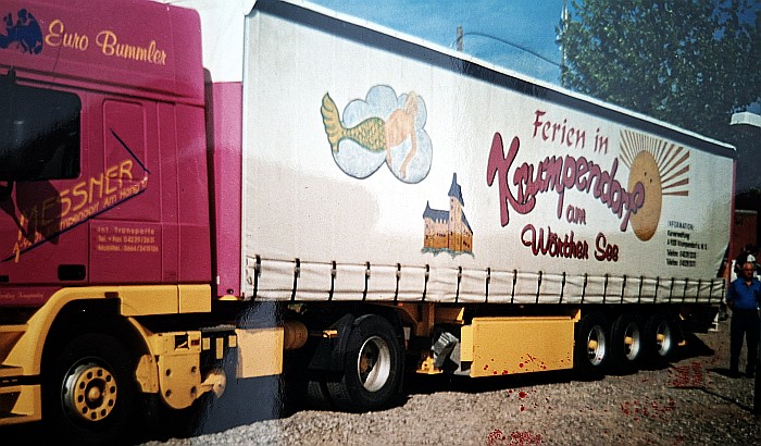 LKW der Fa. Messner mit Krumpendorf-Werbung in Ebeltoft 1997