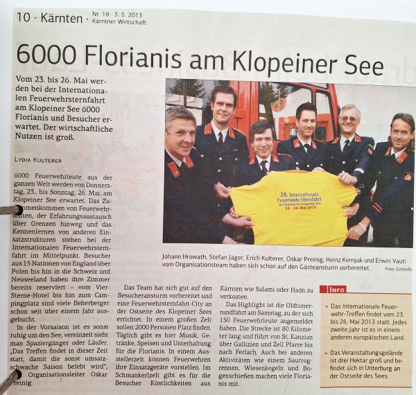 Pressebericht Kärntner Wirtschaft über Sternfahrt in St. Kanzian am Klopeiner See 2013