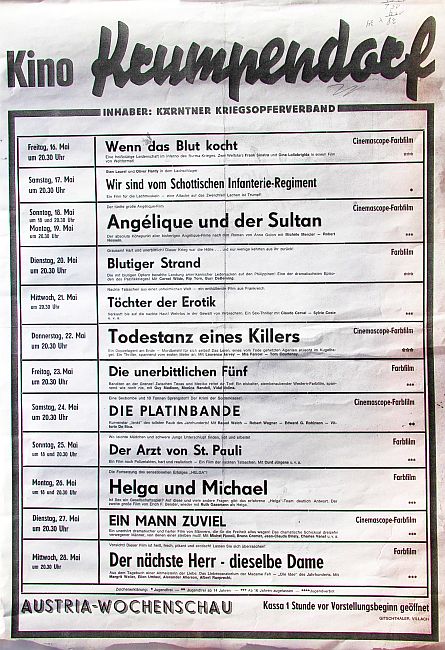 Filmprogramm Kino Krumpendorf 1969