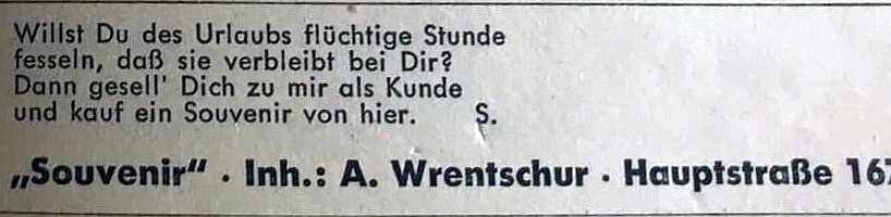 Souvenir Wrentschur - Werbung 1960er Jahre