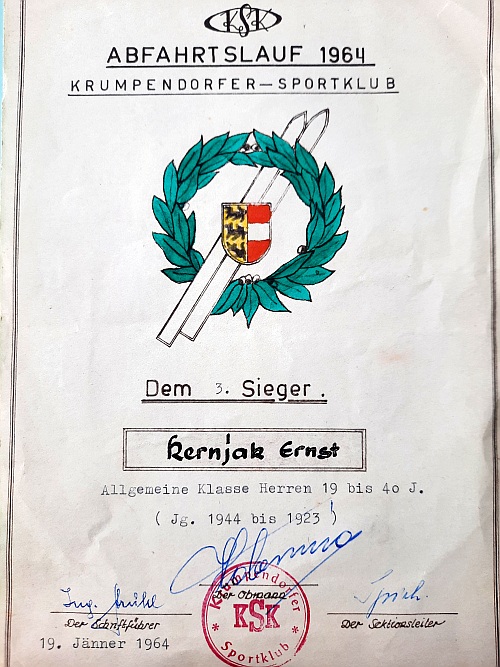 Urkunde Abfahrtslauf 1964