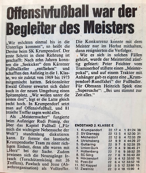 Presseartikel KSK wird Meister 1983/84