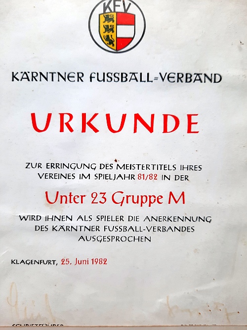 Urkunde Meister-Mannschaft U23 1982
