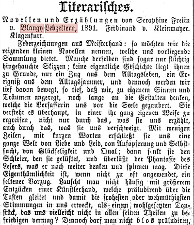 Rezension "Novellen und Erzählungen", Das Vaterland 1891