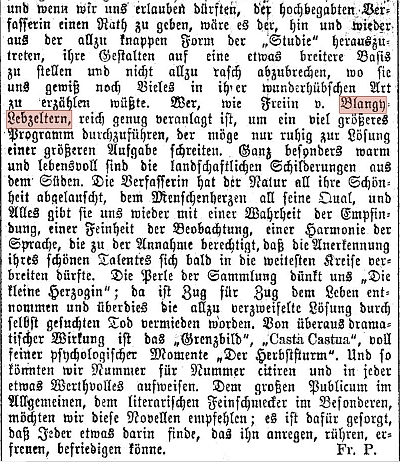 Rezension "Novellen und Erzählungen", Das Vaterland 1891
