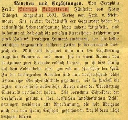 Rezension "Novellen und Erzählungen", Kaufmännische Zeitschrift 1891