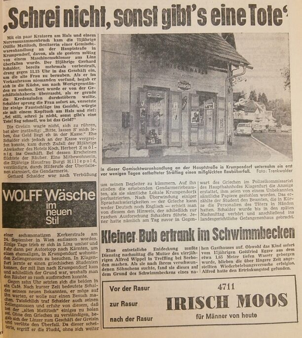 Überfall auf Gemischtwarenhandlung Mattitsch 1970
